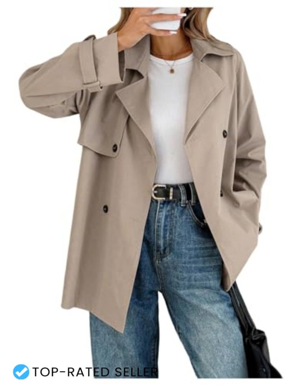 Women's Double Breasted Trench Coat Button Down Business Midi Outerwear